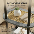 3 Tier Round Side Table with Storage, Oval End Table with Rattan Shelf & Metal - Image 4