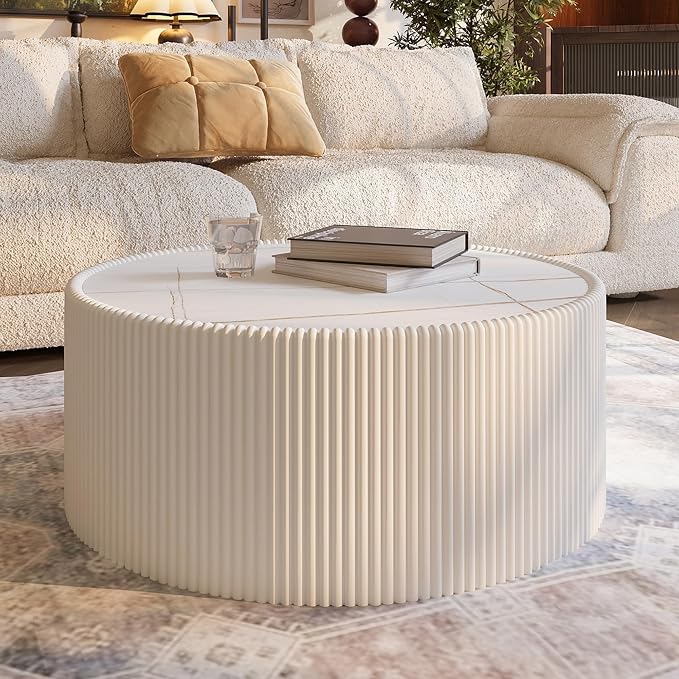 2-Piece Round Nesting Coffee Table Set, 29.52" Marble Coffee Table and End - Image 6