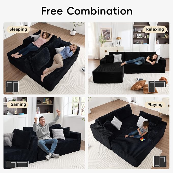 108" Boneless Couch, L-Shaped Modular Sectional Sofa - Image 5