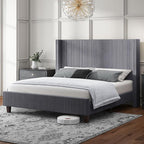 HOWE Queen Size Bed Frame with 50.8" Tall Wingback Headboard, Modern Corduroy by HOWE