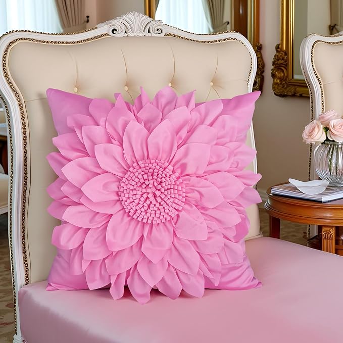 Hot Pink Accent 3D Flower Decorative Throw Pillow Covers - Image 2