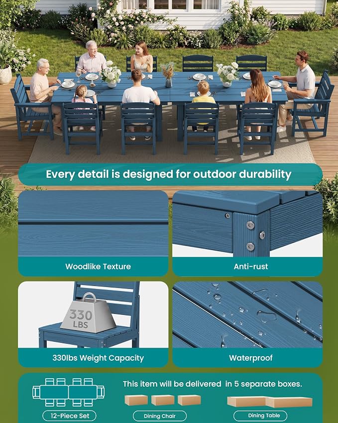 SERWALL Patio Dining Sets for 10 Person, HDPE Dining Set - Image 8