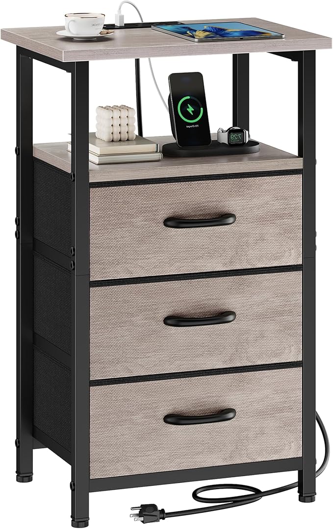 Vagusicc Nightstand with Charging Station, Bedside Table with USB Ports and by Vagusicc