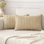 MIULEE Lumbar Corduroy Decorative Throw Pillow Covers 12x20 Tan Pack of 2 | by MIULEE