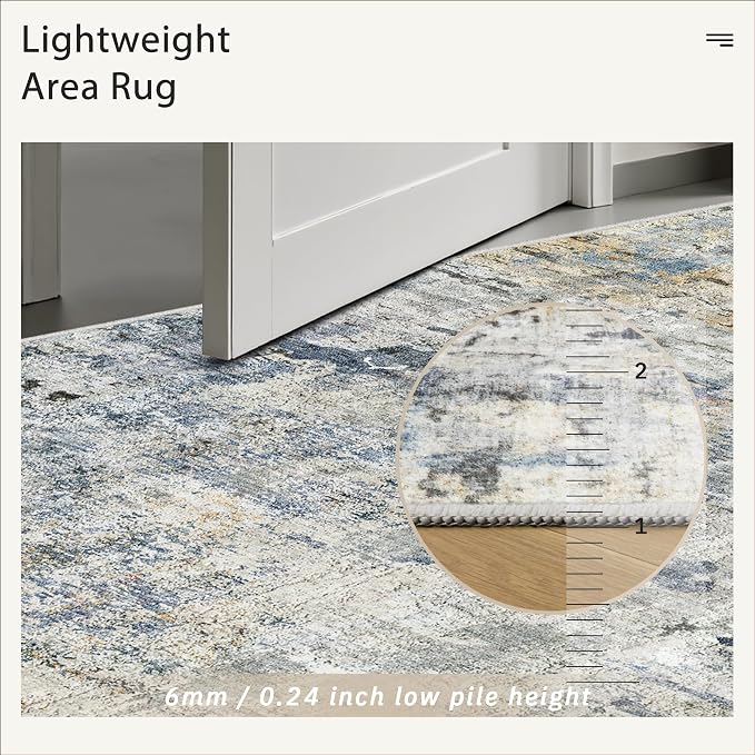 Soalmost Abstract Area Rug 6x9 for Living Room Washable Rugs Blue/Yellow | - Image 7