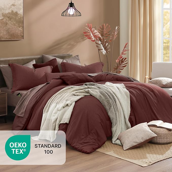 Monbix Full Size Comforter Set, Dark Red Bedding Comforter - Image 5