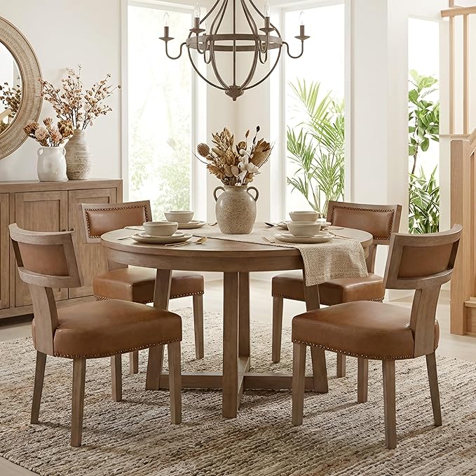 HNY Mid Century Modern Dining Chairs Set of 4, Farmhouse PU Leather Upholstered by HNY
