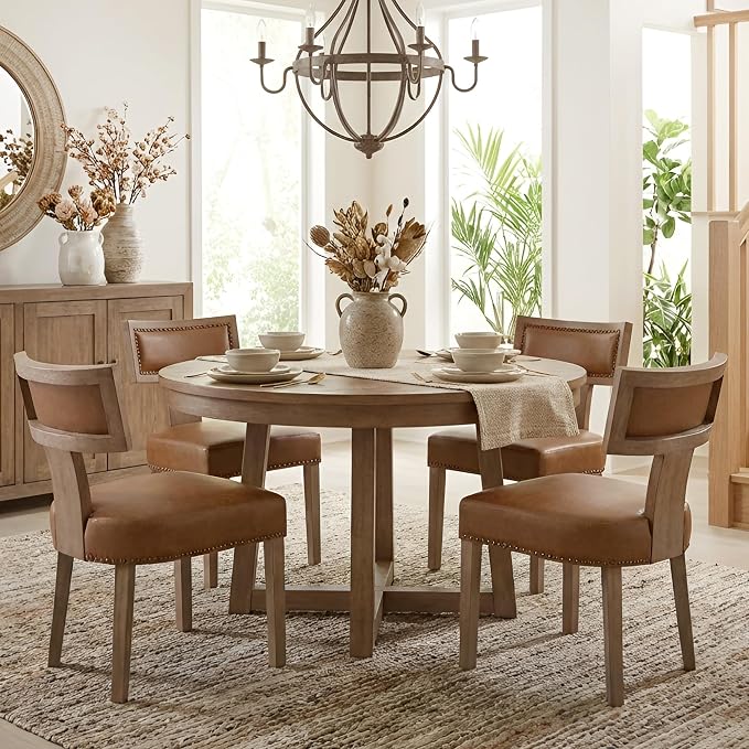 HNY Mid Century Modern Dining Chairs Set of 2, Farmhouse PU Leather Upholstered - Image 7