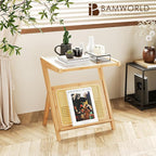 Bamworld Rattan Side Table Boho Night Stand Glass Bedside Small End Tables - Image 3