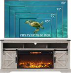 OKD Fireplace TV Stand for 80 Inch TV, Rustic Media Console w/Sliding Barn Door - Image 6