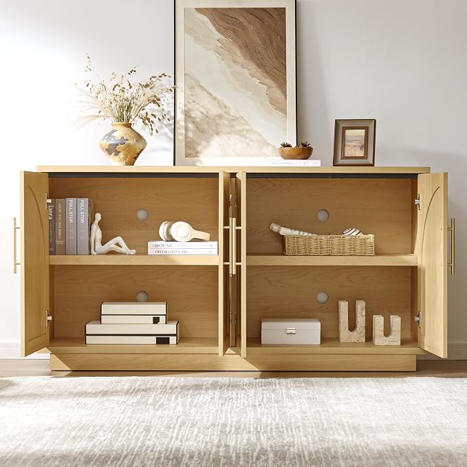 Fatmok Buffet Cabinet with Storage, Wood Media TV Console Table Credenza - Image 3