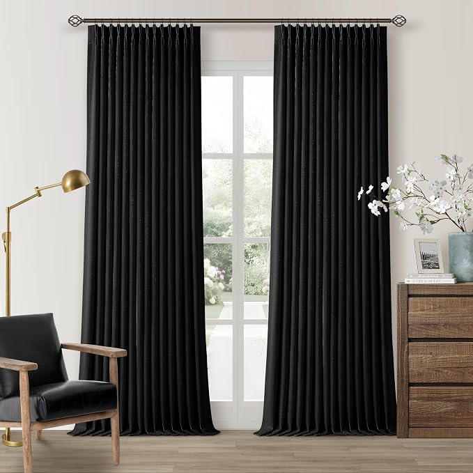 Black 105 Inch Pinch Pleated 100% Blackout Curtains by Twodrapes