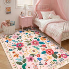 RELEANY Floral Washable 5x8 Area Rugs Pink | Flower Carpet Print Boho Cute Non - Image 2