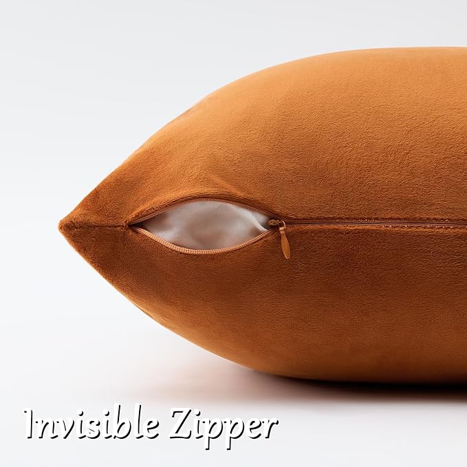 GIGIZAZA Burnt Orange Velvet Throw Pillow Covers 16x16 Pack of 2 | Decorative - Image 4