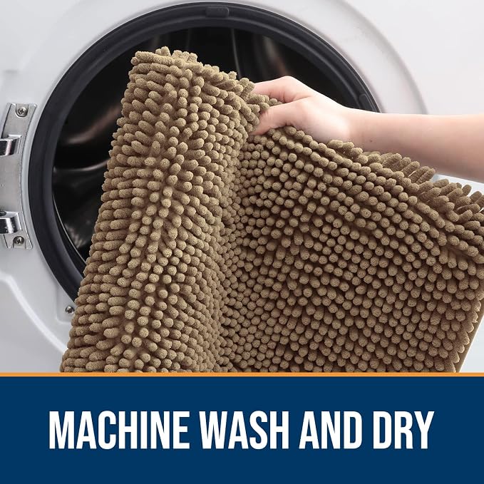 OLANLY Dog Door Mat for Muddy Paws 36x24, Super Absorbent Chenille Mud Mat | Tan - Image 5