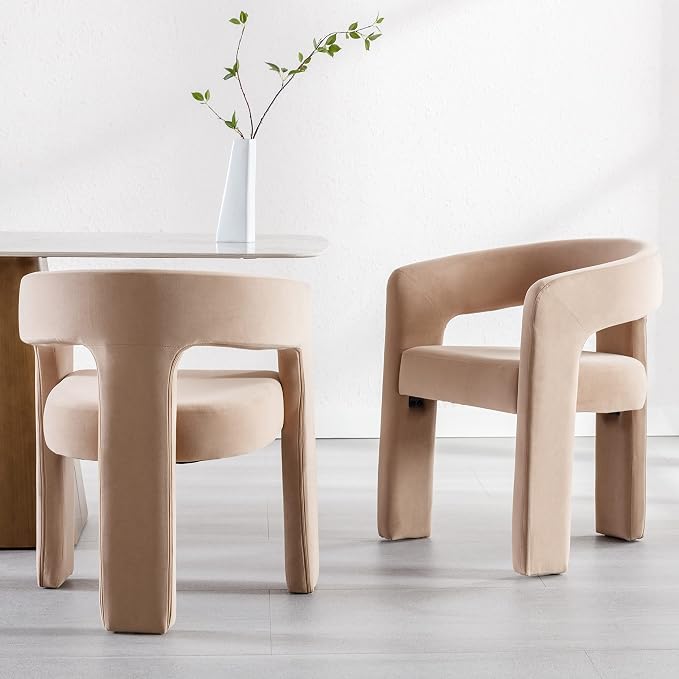 RIVOVA Modern Barrel Dining Chairs Set of 3, Velvet Upholstered Accent Side - Image 3
