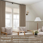 Light Brown Pinch Pleated Linen Blend 105 Inch Latte Semi Sheer Curtains | - Image 4