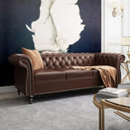 Mid-Century 3 Seater Sofa, Faux Leather Couch by YUCHIATHSoulFurniture
