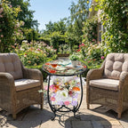 Cinnvoice Outdoor Side Table Round Small Mosaic Patio Accent Indoor End Plant - Image 2