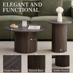 Round Nesting Coffee Table Set of 2 Mid Century Modern Wood Round Coffee Tables - Image 6