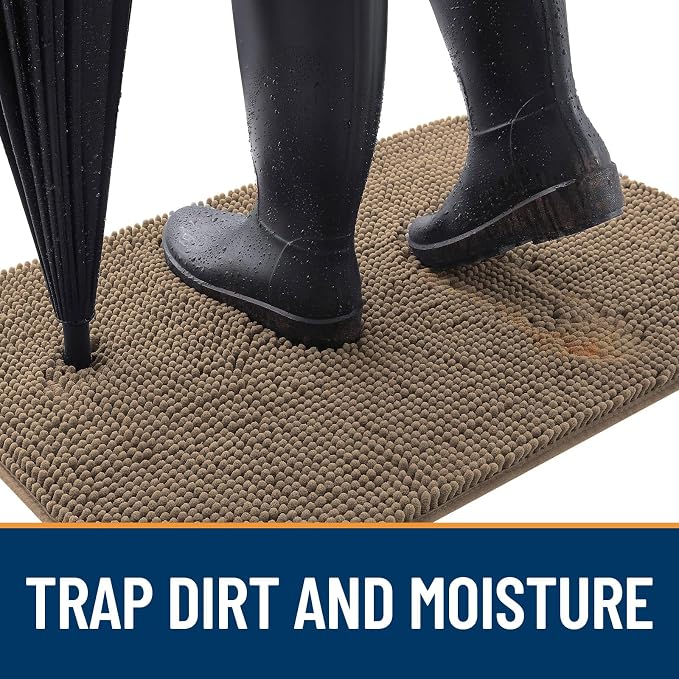 OLANLY Dog Door Mat for Muddy Paws 50x30, Super Absorbent Chenille Mud Mat | Tan - Image 2