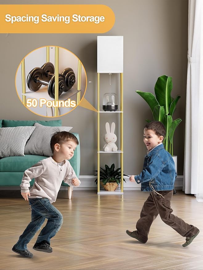 Floor Lamp with Shelves, Modern Corner Display Standing Column Shelf Lamp - Image 4