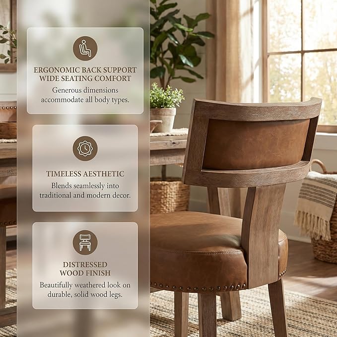 HNY Mid Century Modern Dining Chairs Set of 4, Farmhouse PU Leather Upholstered - Image 4