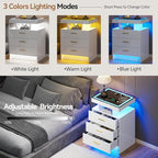 White Night Stand Set 2 with Wireless Charging Station, Smart Bedside Table - Image 5