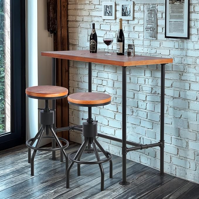Industrial 41.3inch Height Bar Table Vintage Pipe Design Bistro Table Rustic - Image 2