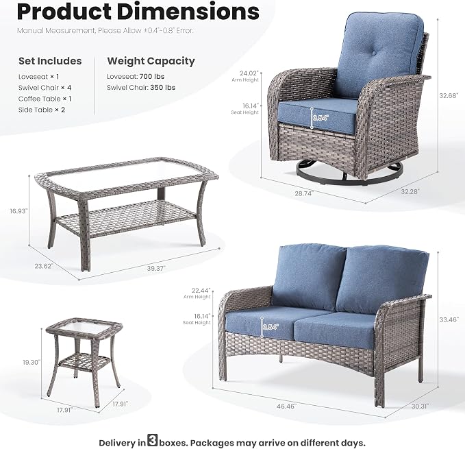ovios 8-Piece Patio Furniture Set, Outdoor Wicker Sofa - Image 9