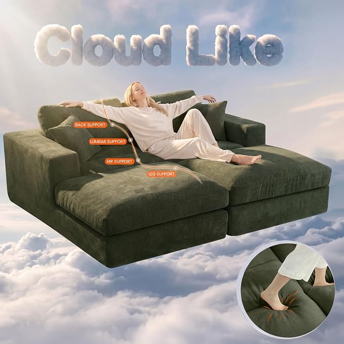 80.7" Oversized Double Chaise Lounge Chair Indoor, Cloud Boneless Sleeper Sofa - Image 4