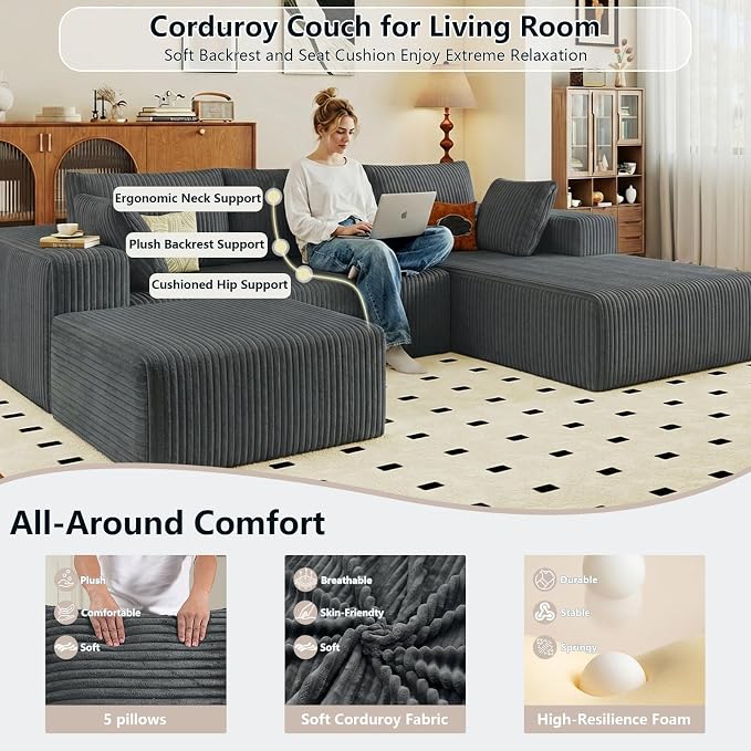 95" Cloud Sectional Couch U-Shaped Chaise - Image 4