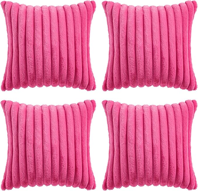 MIULEE Faux Fur Plush Decorative Throw Pillow Covers 20x20, Hot Pink | Set of 4 - Image 7