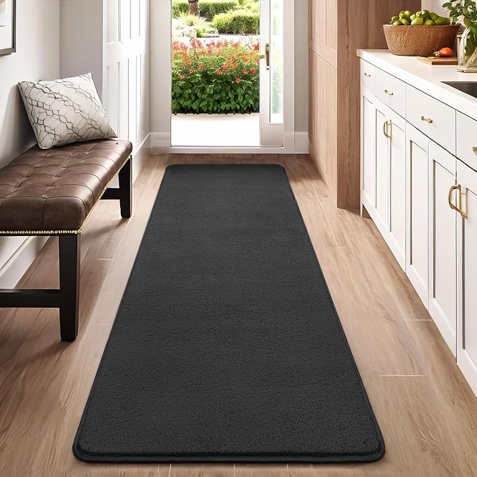 2x8 Runner Rug for Hallway, Long Runner Rugs Non Slip, Dark Grey | Soft by AROGANAREARUG