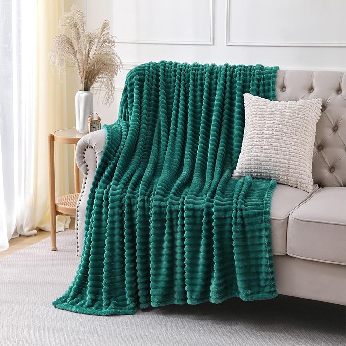 Teal Throw Blanket for Couch Sofa 50x60 inches Striped Design | Fleece Blankets - Image 2