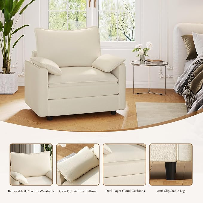 Vesgantti 40" Single Seat Sofa, Comfy Cloud Couch Deep Seat Upholstered Couch - Image 5