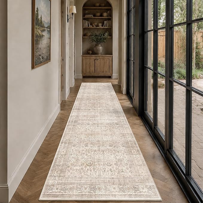 Schweek 2.6x10 Kitchen Runner Rug Washable Non Slip Hallway Runners Beige | by Schweek