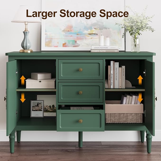 FansaFurn Green Storage Cabinet, Mid-Century Buffet Cabinet - Image 4