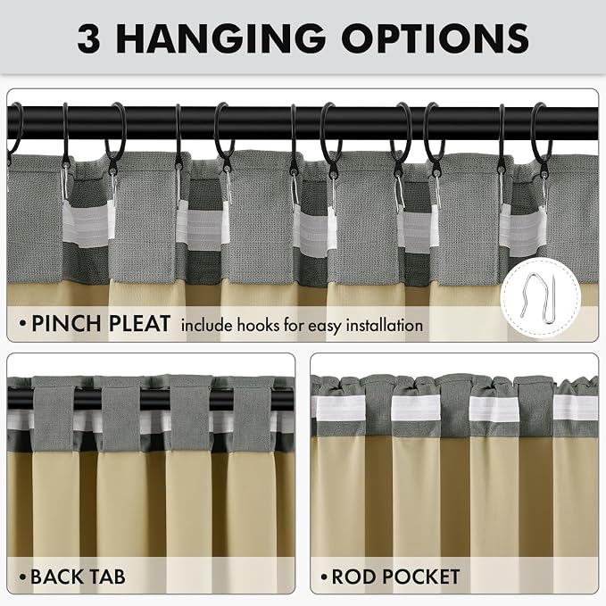 MIULEE 100% Blackout Linen Curtains 42 x 96 Inch Dark Grey 2 Panels | Thermal - Image 5