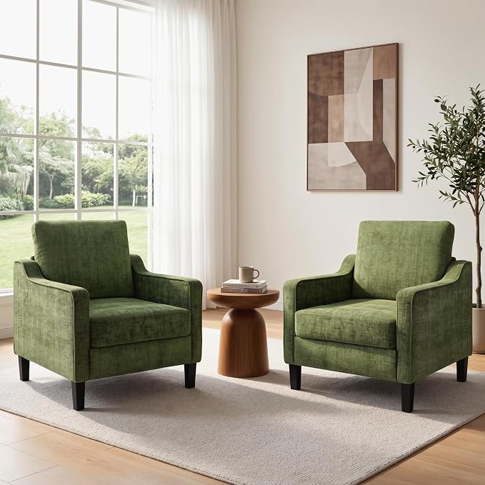 TLSUNNY Mid-Century Accent Chair, Modern Upholstered Chenille Armchair & Padded by TLSUNNY