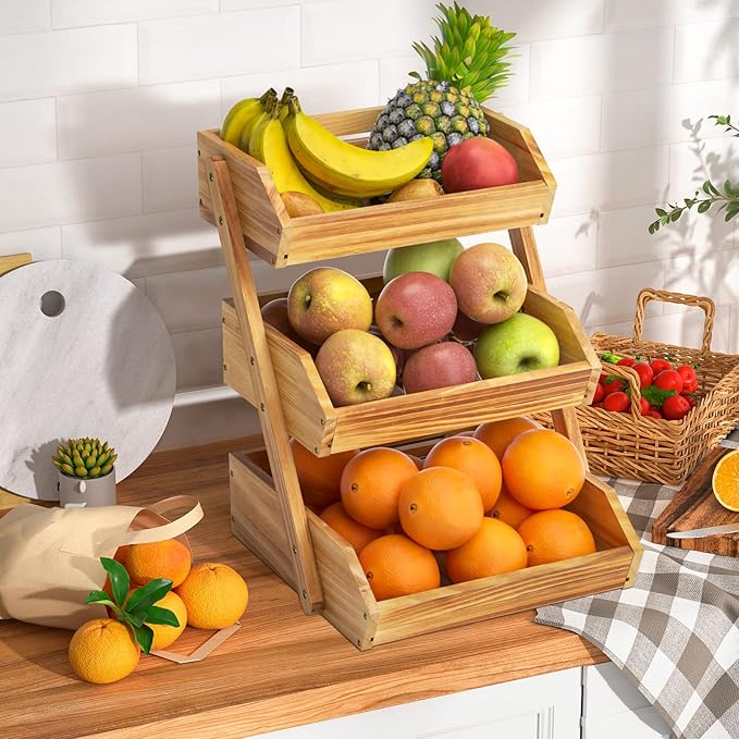 Merysen 3 Tier Wooden Fruit Basket - Image 6