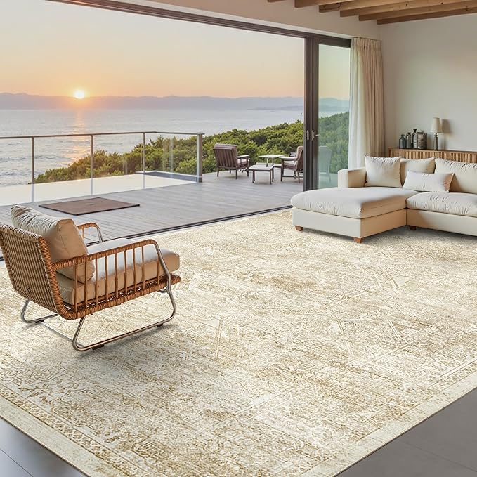 Soalmost Washable Area Rug 10x14 Large Soft Living Room Rugs Beige/Ivory | by Soalmost