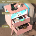 JOONEE Pink Nightstand with Charging Station and LED Lights, Modern Bedside - Image 4