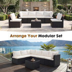 DUMOS 7 Piece Outdoor Patio Sectional Sofa, Modular Wicker Furniture Set - Image 7