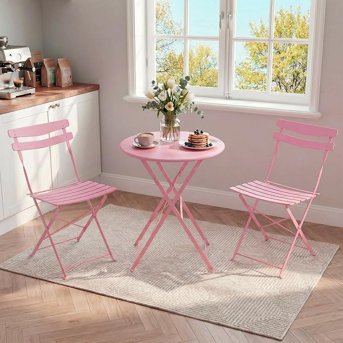 GarveeLife 3 Piece Patio Bistro Set, Folding Patio Bistro Table and Chairs Set - Image 3