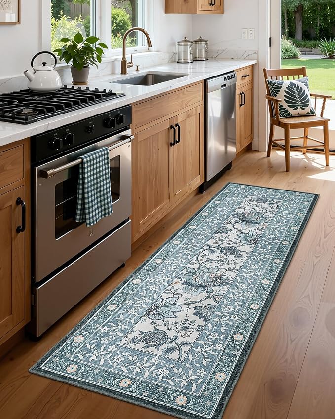 GarveeHome Provence Misty Blue 2x6 Washable Kitchen Runner Rugs Non Slip - Image 3