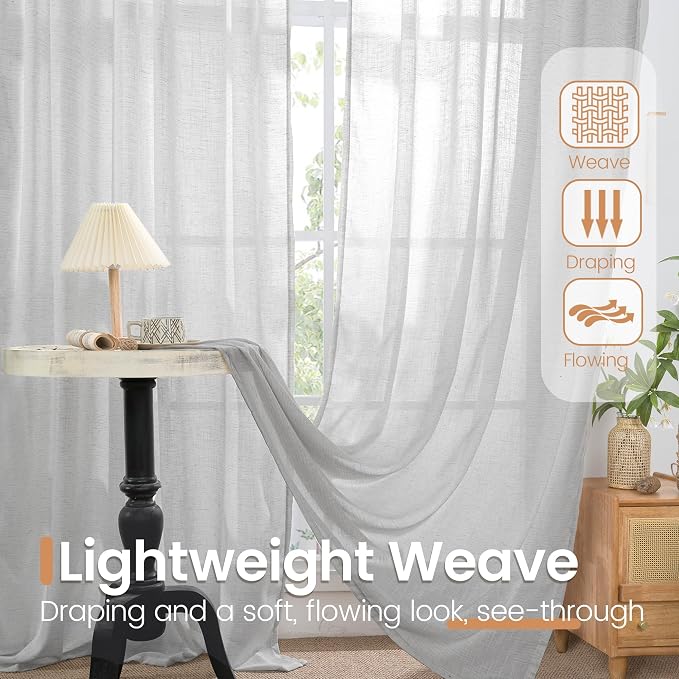 BGment Light Grey Linen Sheer Curtains - Image 5