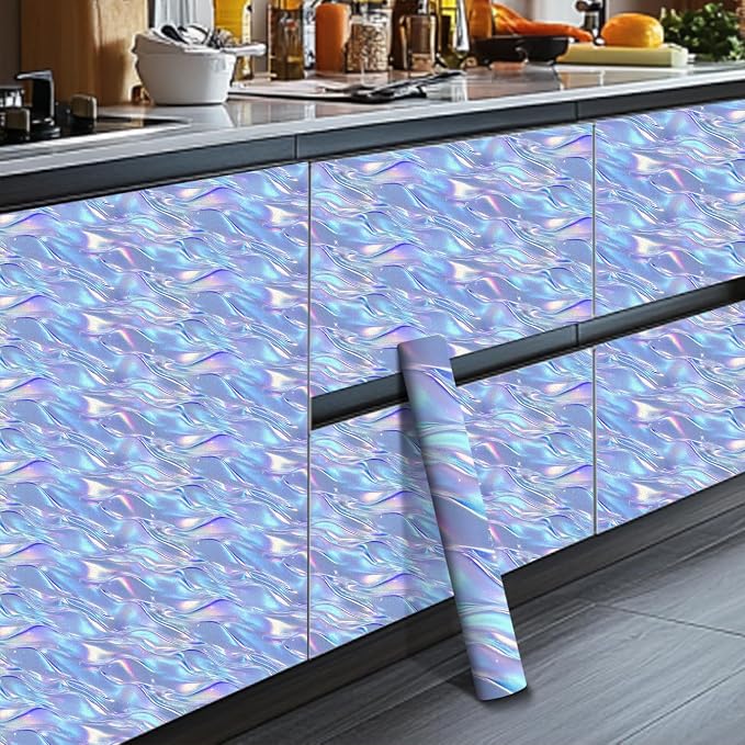 HOMETITUTE Shimmering Lilac Blue Wave Pattern Wallpaper Peel and Stick Contact - Image 7