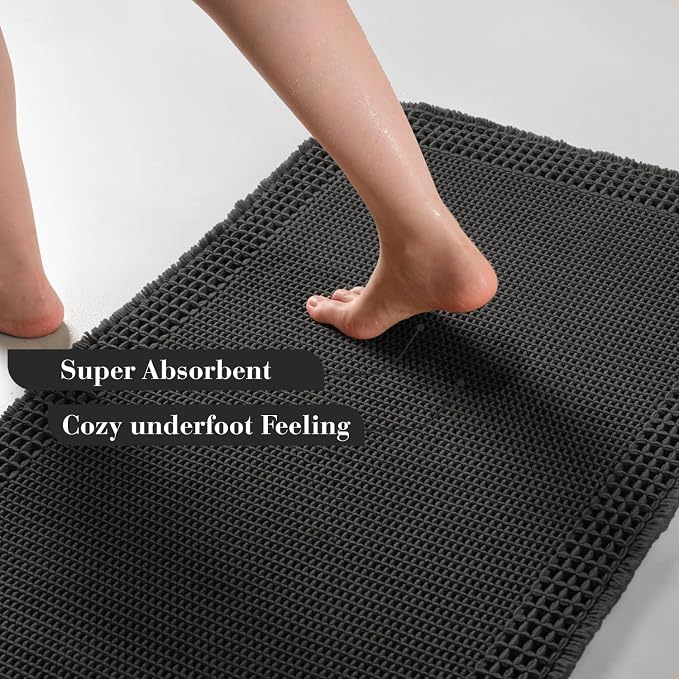 RESARE Waffle Bath Mat for Bathroom, Non Slip Bathroom Rugs 18"x30" Black | - Image 3