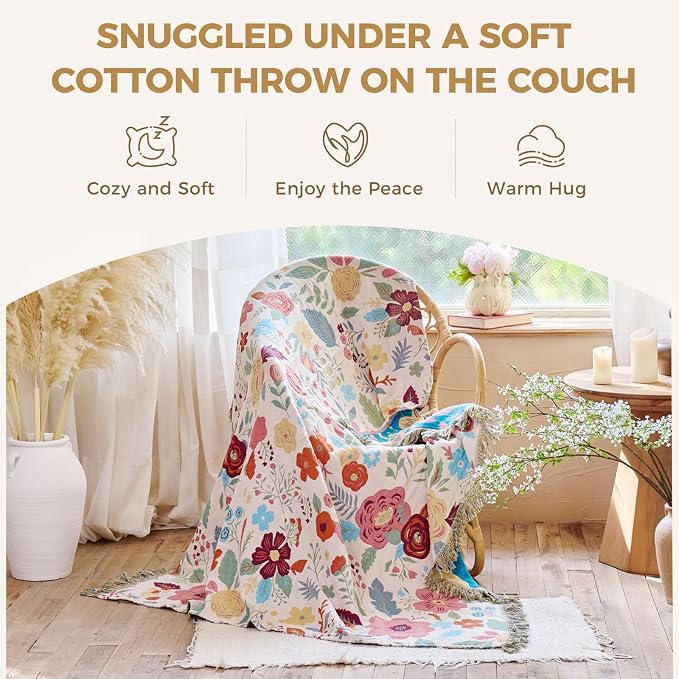 LUTBM Boho Throw Blanket for Bed Cotton Summer Blankets Twin Size for Bedroom - Image 4